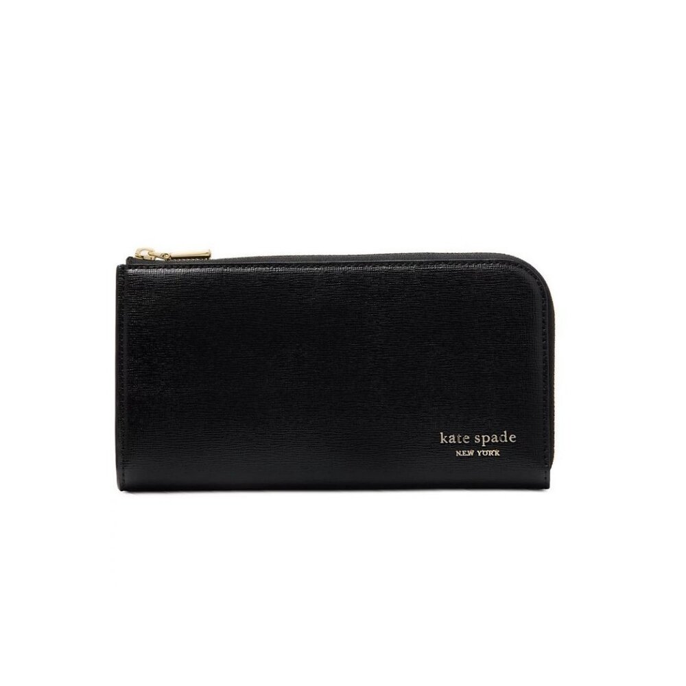 KATE SPADE NY Devin glitter edge leather women's zip around large wallet - Black